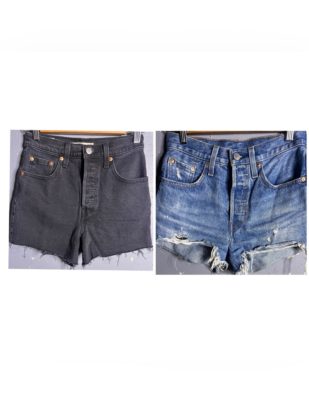 Levi’s  Shorts Bundle in Size 24.  Black one is Rib Cage.  Blue one is 501.